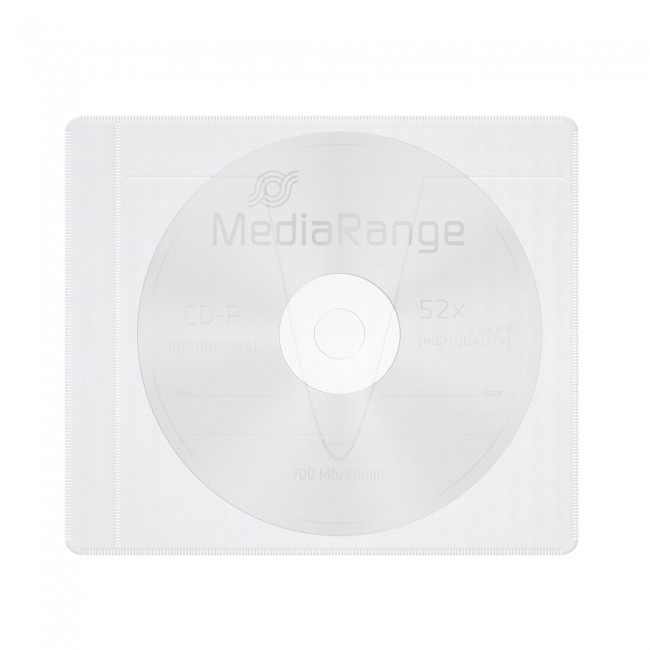 MediaRange Adhesive-backed fleece Sleeves for 1 disc White/semi-clear, Pack 50  (MRBOX69-50)